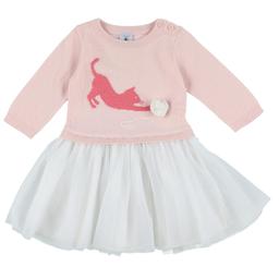 PETIT BATEAU - Robe rose, blanc - 12 Mois