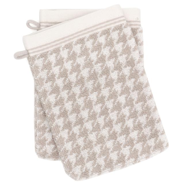 Lot de 2 gants de toilette 16x21 cm PIED-DE-POULE beige