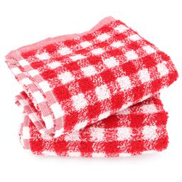 Lot de 2 torchons de cuisine éponge 50x50 cm SQUARES VICHY rouge