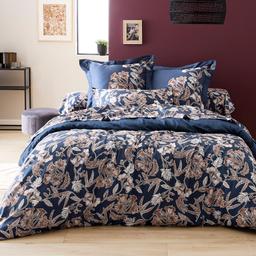 Taie d'oreiller 65x65 cm satin de coton BOTANIC bleu Nuit