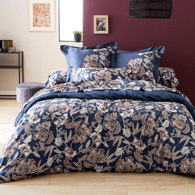 Taie d'oreiller 65x65 cm satin de coton BOTANIC bleu Nuit