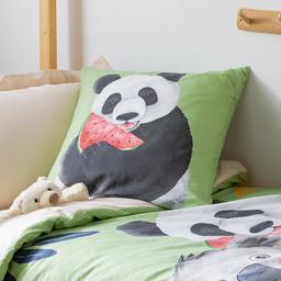 Taie d'oreiller 65x65 cm en 100% percale de coton PANDA vert