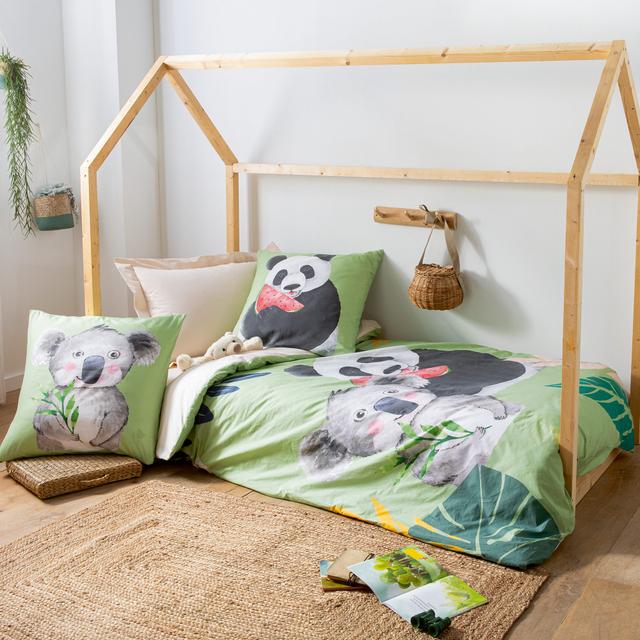 Parure de lit 140x200 cm 65x65 cm percale de coton PANDA vert 2