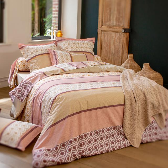 Housse de couette 200x200 cm coton INOUK rose/beige