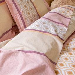 Drap plat 180x290 cm coton INOUK rose/beige