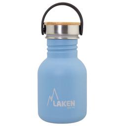 Petite gourde Bleu en inox 350ml, bouchon inox et bambou