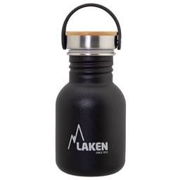 Petite gourde Noire en inox 350ml, bouchon inox et bambou