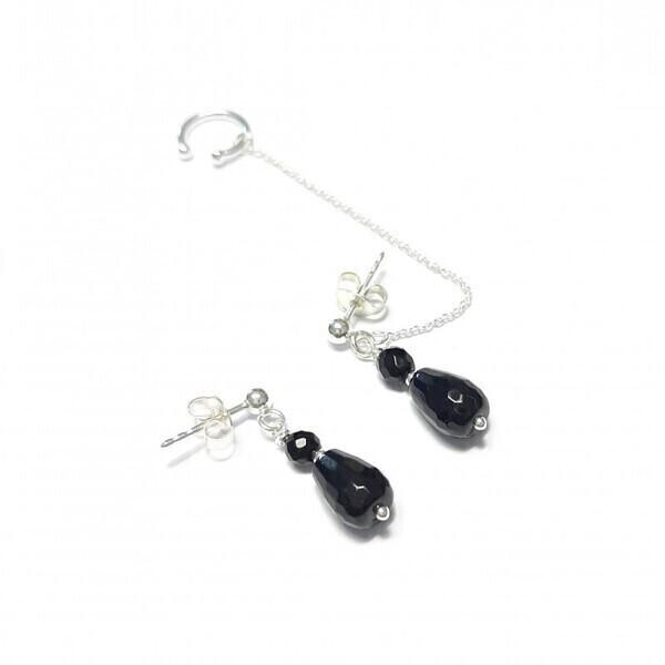 Bijou D'oreille Chaînette Onyx Argent 925