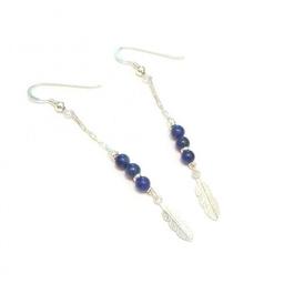 Boucles d'Oreilles Plumes et Lapis-Lazuli Argent 925