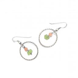 Boucles d'Oreilles Ethniques Pierre de Soleil et Péridot Argent