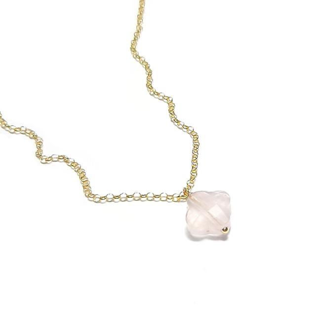 Collier Trèfle Quartz Rose  Argent 925 Doré