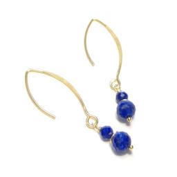 Boucles d'Oreilles Pendantes en Argent 925 Doré et Lapis-Lazuli