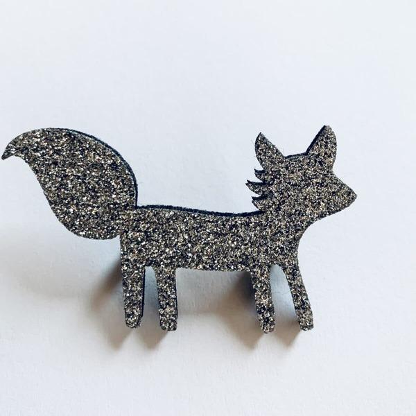 Broche pailletée -  Renard - Argentée