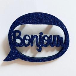 Broche pailletée - Bonjour - Bleue