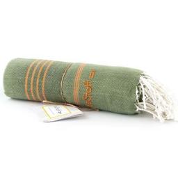 Fouta en coton peigné BIO Olive-Orange 95 x 180 cm