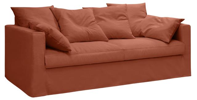 Canapé lin 4 pl SOFIA 197 cm fixe tissu Terracotta