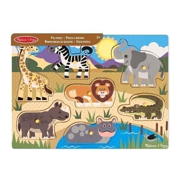 Puzzle en bois à boutons Safari - Dès 2 ans