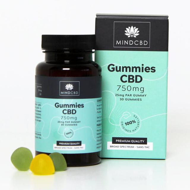 30 Gummies CBD Premium 750mg, sans THC, Pomme verte