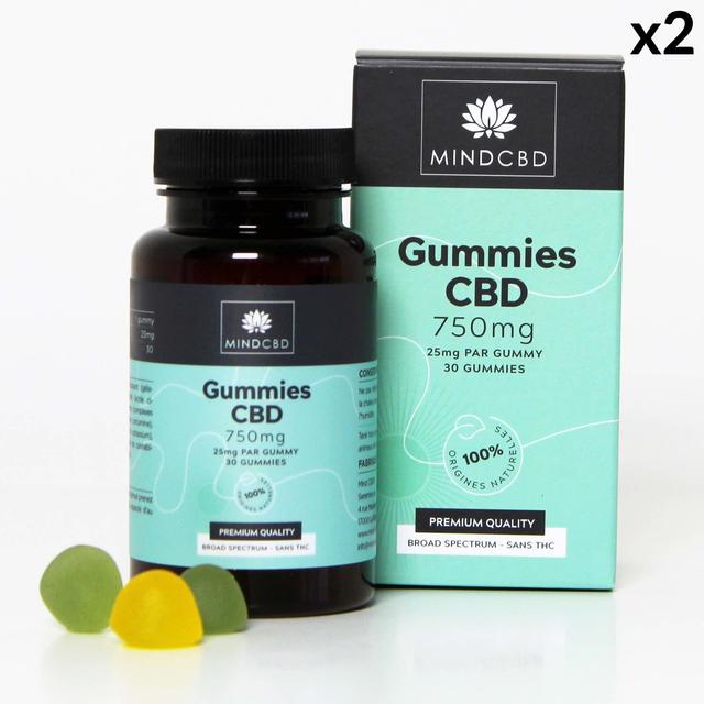 Lot 2 x 30 Gummies CBD Premium 750mg, sans THC, Pomme verte