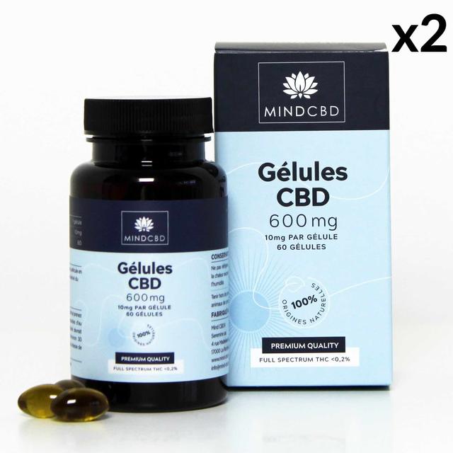 Lot 2 x 60 Gélules CBD Premium Full 600mg, 10mg/gélule