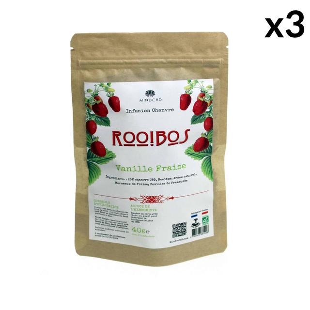 Lot de 3 Infusions Bio ROOIBOS VANILLE FRAISE, Chanvre CBD 25%