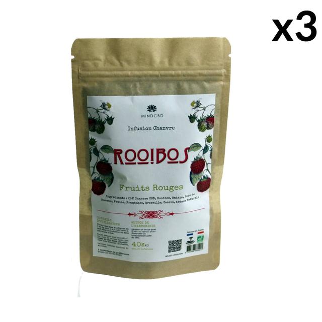 Lot 3 Infusions Bio ROOIBOS FRUITS ROUGES, Chanvre CBD 25%