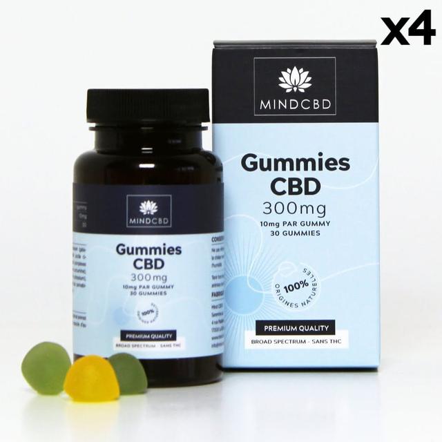 Lot 4 x 30 Gummies CBD Premium 300mg, sans THC, Citron & Pomme