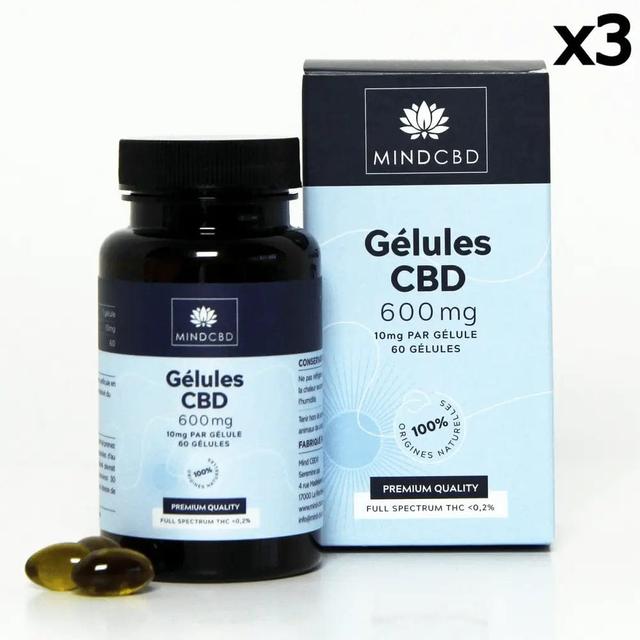 Lot 3 x 60 Gélules CBD Premium Full 600mg, 10mg/gélule