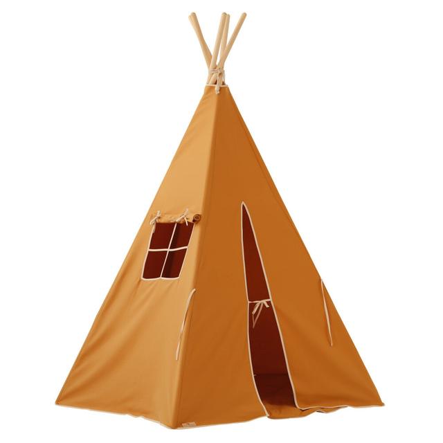 Tente TIpi avec pompoms et tapis Orange Ochre