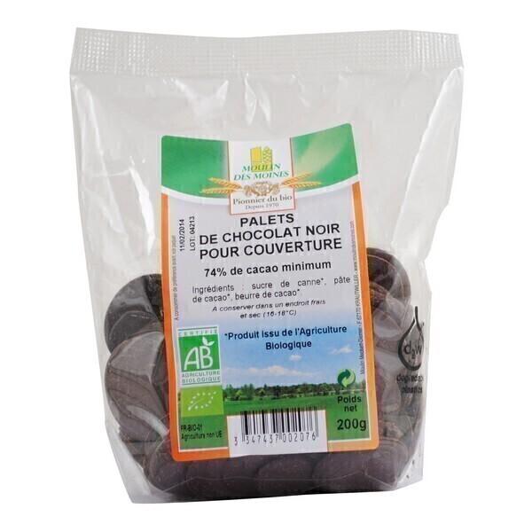 Palets de chocolat noir 74% 200g