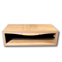 Table basse 1 tiroir 128 cm, en merisier massif naturel blanchi