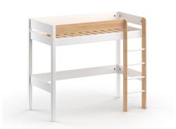 Lit mezzanine 90x190 en Pin massif Blanc et Bois HOYA