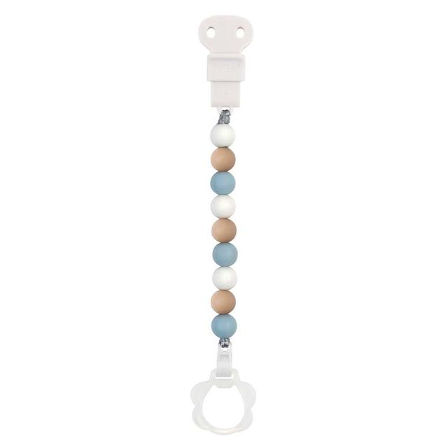 Attache tétine silicone bleu blanc beige