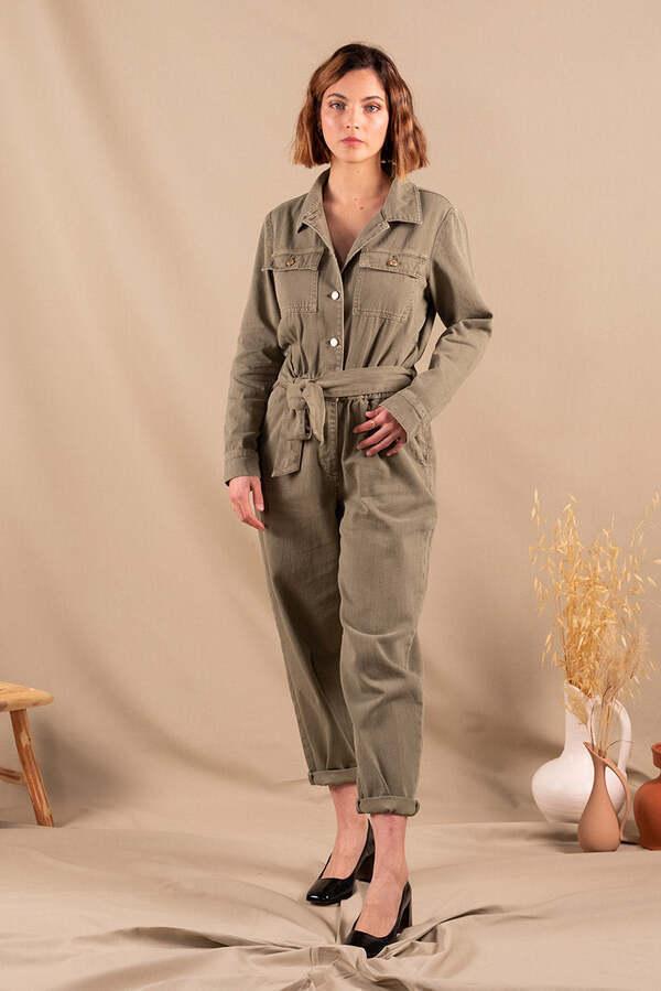 Combinaison en jean Femme vert olive en coton bio Nagev - Andrea