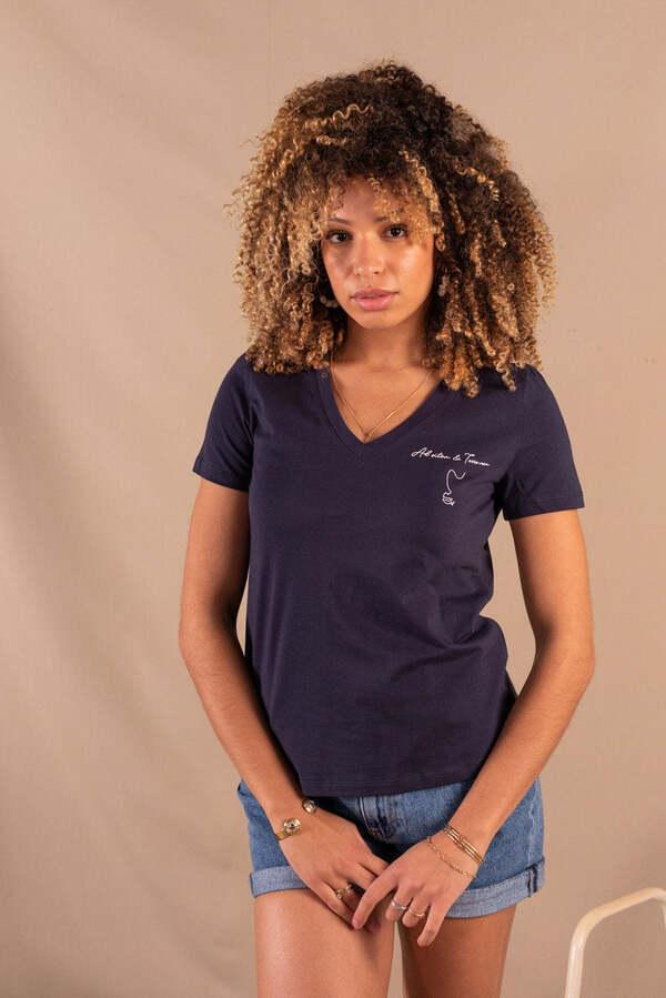 Tee -shirt Femme bleu marine en coton bio - Cathy Advitam