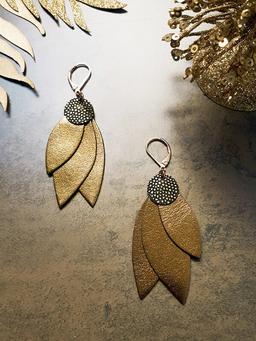 Boucles d'oreilles en cuir Céleste olive