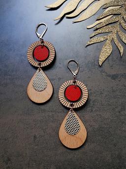 Boucles d'oreilles bois Ethnique rouge