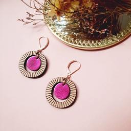 Boucles d'oreilles bois BULLE Fuchsia