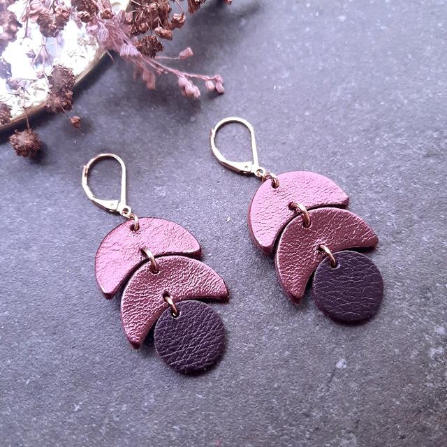 Boucles d'oreilles en cuir CALDER Cassis