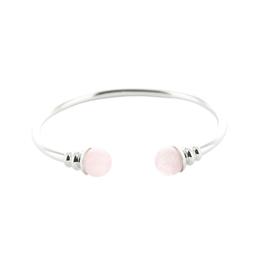 Bracelet cuivre Aimants Jonc Métal argenté Perles Quartz Rose