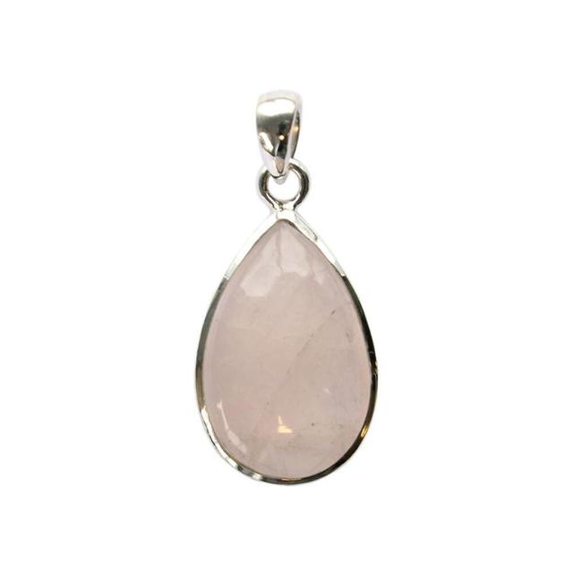 Pendentif Quartz Rose Argent 925 Forme goutte Grand modèle