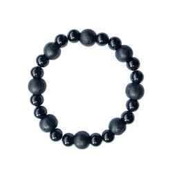 Bracelet Onyx Perles rondes 8 mm et Perles bois teinté noir 1 cm