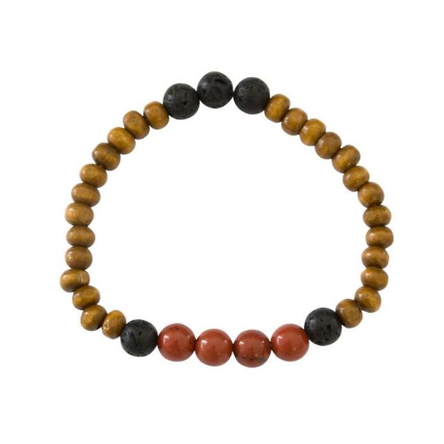 Bracelet Bois, Jaspe Rouge et Pierre de lave Perles rondes 8 mm