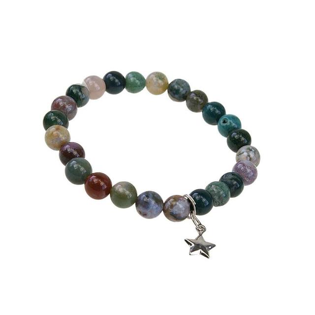 Bracelet Agate Multicolore Perles rondes 8 mm et Breloque Étoile