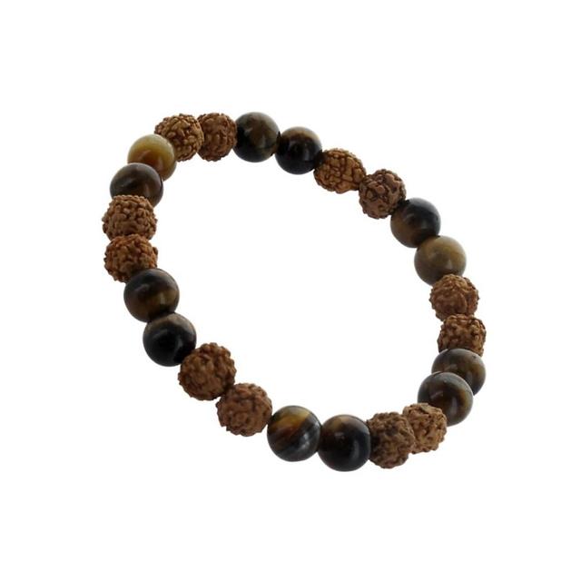 Bracelet Oeil de Tigre et Rudraksha Perles rondes 8 mm