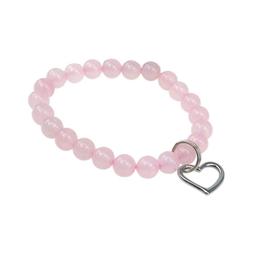 Bracelet Quartz Rose Perles rondes 8 mm et Breloque Coeur