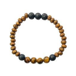 Bracelet Bois, Oeil de Tigre Pierre de lave Perles rondes 8 mm