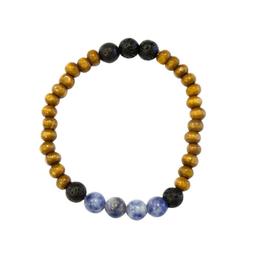 Bracelet Bois, Sodalite et Pierre de lave Perles rondes 8 mm