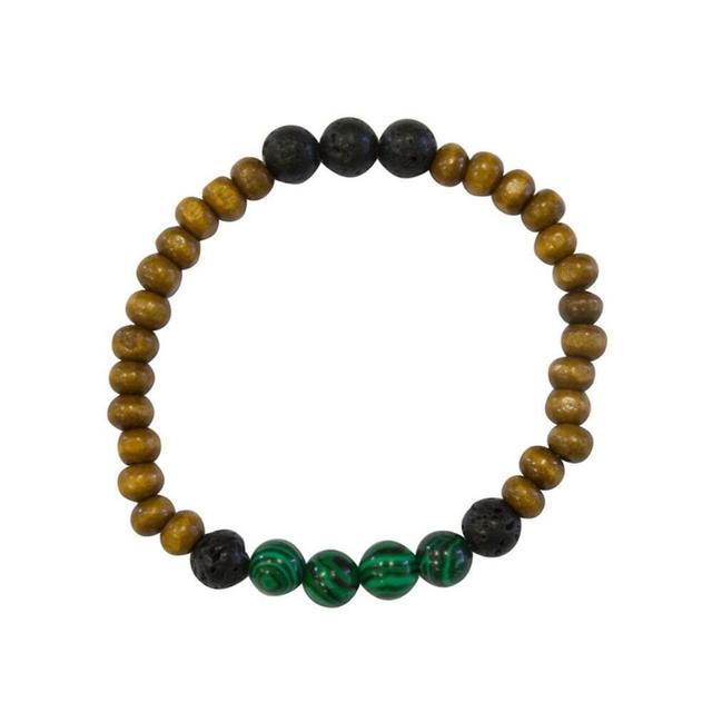 Bracelet Bois, Malachite et Pierre de lave Perles rondes 8 mm