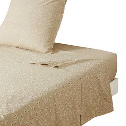 Drap plat imprimé en coton beige sable 240x300